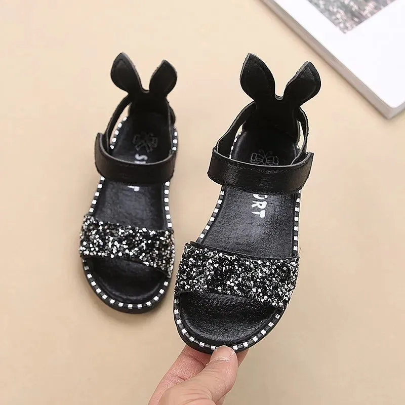 Kids Girls Sandals Beach Shoes Cute Sweet Princess Rhinestone With Rabbit Ear Soft Fashion Sandals - YGSD50610