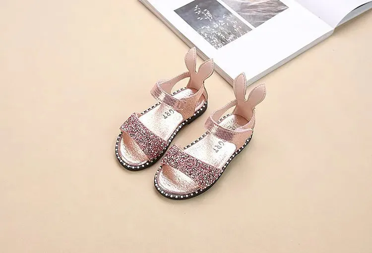 Kids Girls Sandals Beach Shoes Cute Sweet Princess Rhinestone With Rabbit Ear Soft Fashion Sandals - YGSD50610