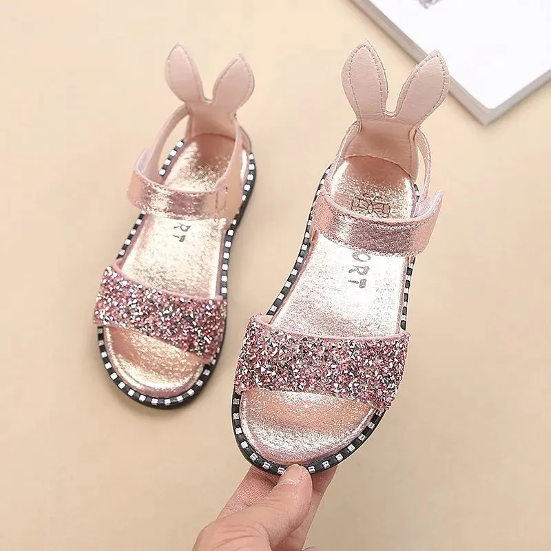 Kids Girls Sandals Beach Shoes Cute Sweet Princess Rhinestone With Rabbit Ear Soft Fashion Sandals - YGSD50610