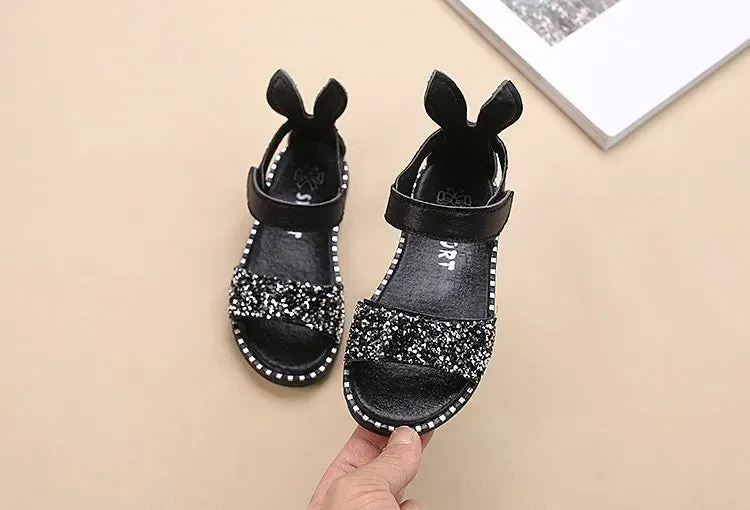 Kids Girls Sandals Beach Shoes Cute Sweet Princess Rhinestone With Rabbit Ear Soft Fashion Sandals - YGSD50610