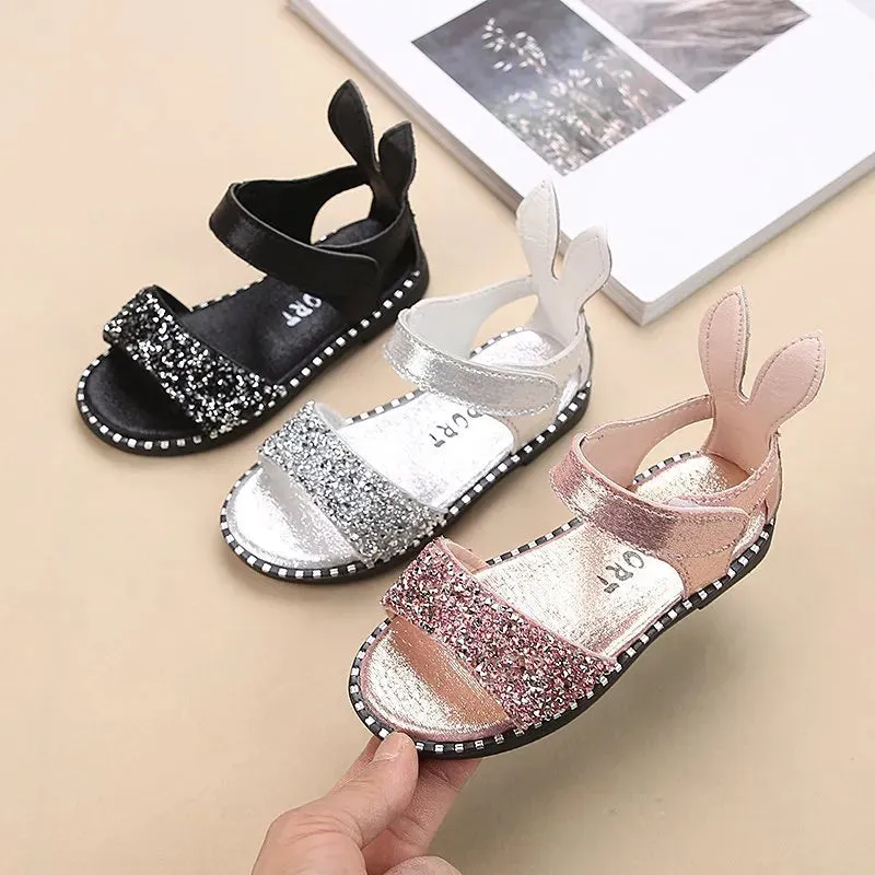 Kids Girls Sandals Beach Shoes Cute Sweet Princess Rhinestone With Rabbit Ear Soft Fashion Sandals - YGSD50610