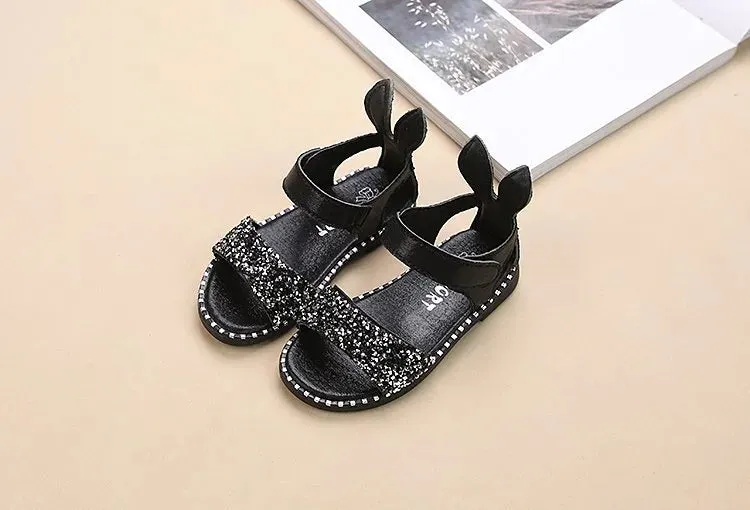 Kids Girls Sandals Beach Shoes Cute Sweet Princess Rhinestone With Rabbit Ear Soft Fashion Sandals - YGSD50610