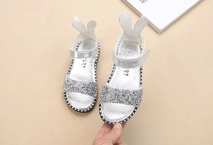 Kids Girls Sandals Beach Shoes Cute Sweet Princess Rhinestone With Rabbit Ear Soft Fashion Sandals - YGSD50610