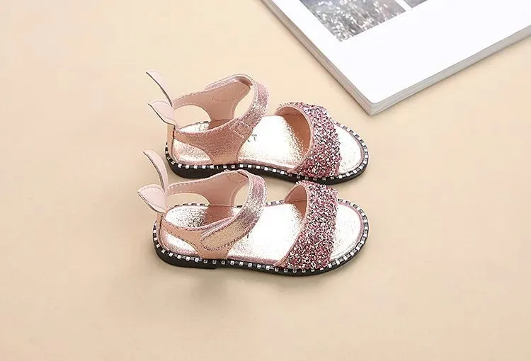 Kids Girls Sandals Beach Shoes Cute Sweet Princess Rhinestone With Rabbit Ear Soft Fashion Sandals - YGSD50610