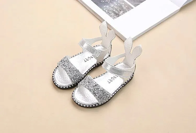 Kids Girls Sandals Beach Shoes Cute Sweet Princess Rhinestone With Rabbit Ear Soft Fashion Sandals - YGSD50610