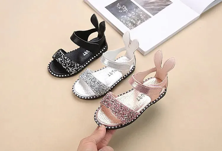 Kids Girls Sandals Beach Shoes Cute Sweet Princess Rhinestone With Rabbit Ear Soft Fashion Sandals - YGSD50610