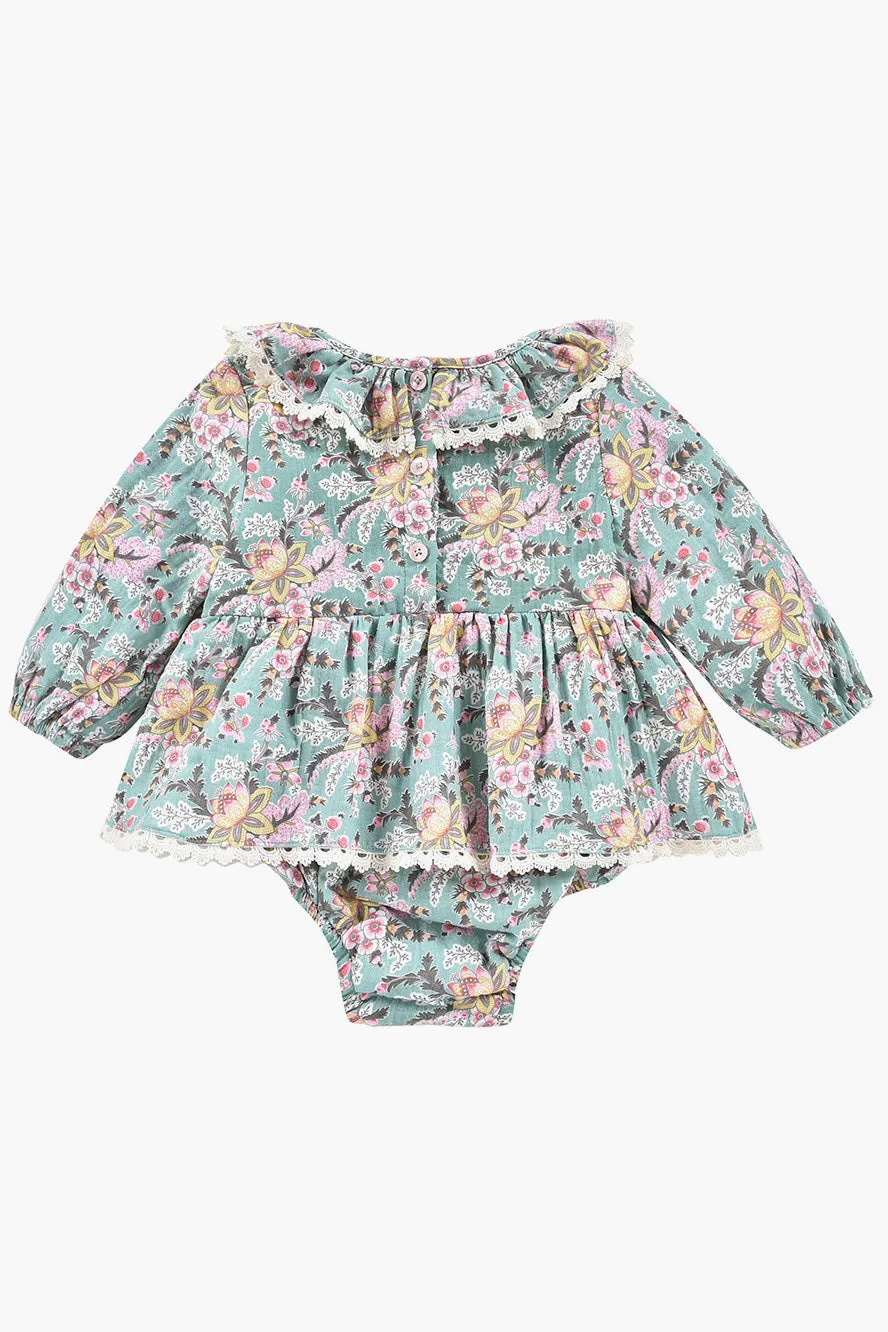 Louise Misha Ghilena Baby Girls Romper - Blue French Flowers (Size 12M left)