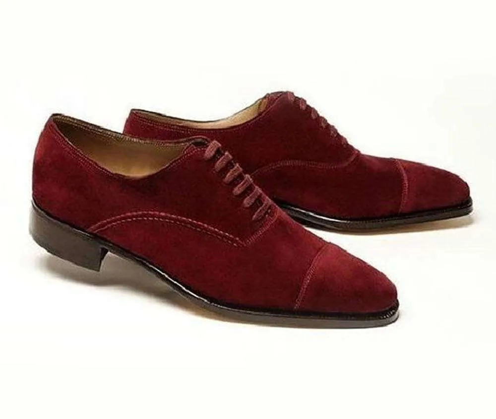 Maroon Color Men's Suede Cap Toe Shoes