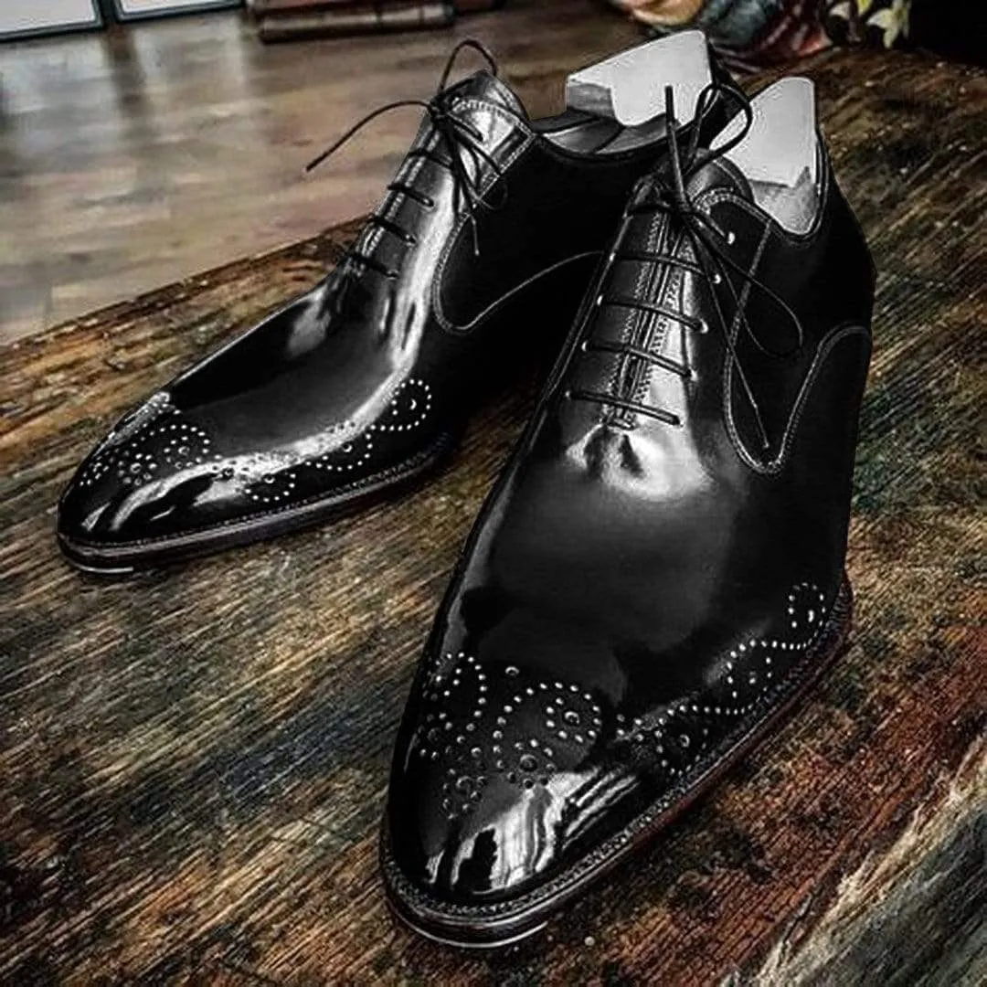 Men's Black Leather Derby Brogue Lace Up Shoes