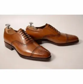 Men's Brown Leather Lace Up Cap Toe Brogue Shoes