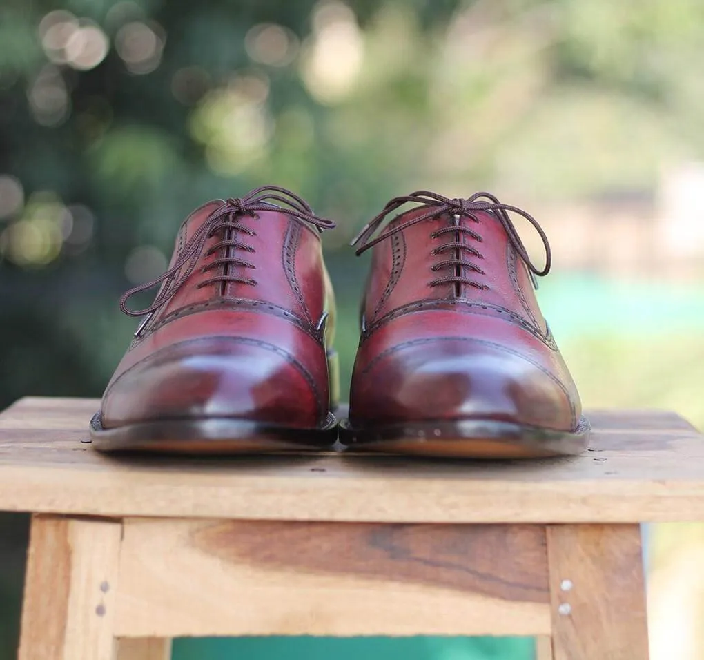 Men's Burgundy Oxford Cap Toe Shoe