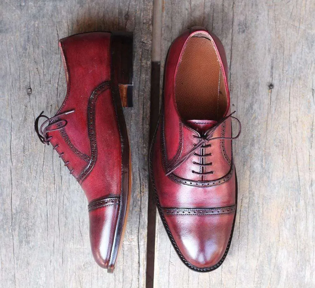 Men's Burgundy Oxford Cap Toe Shoe