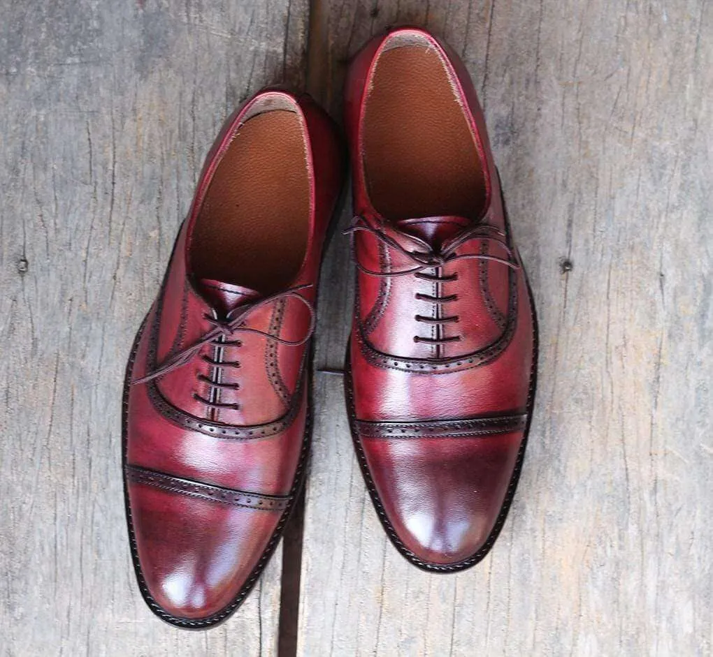 Men's Burgundy Oxford Cap Toe Shoe