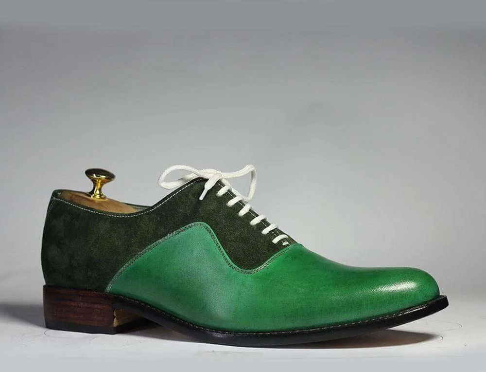 Men's Green Lace Up Leather Suede Shoe