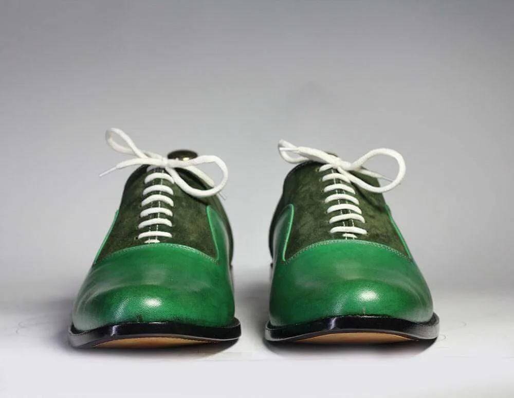 Men's Green Lace Up Leather Suede Shoe