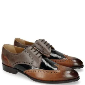 Men's Leather Brown Black Wing Tip Brogue Lace Up Shoes