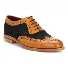 Men's Leather Suede Brown Black Wing Tip Brogue Shoes