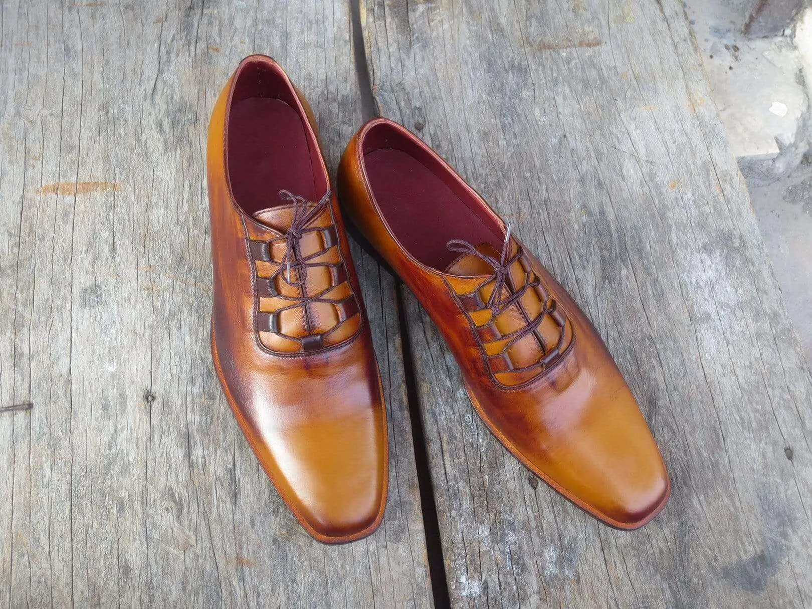 Men's Leather Tan Brown Derby Shoes