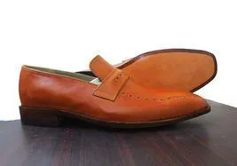 Men's Leather Tan Slip On Moccasin Penny Loafers