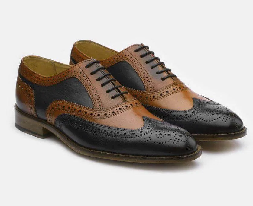 Men's Leather Wing Tip Brogue Brown Black Shoes