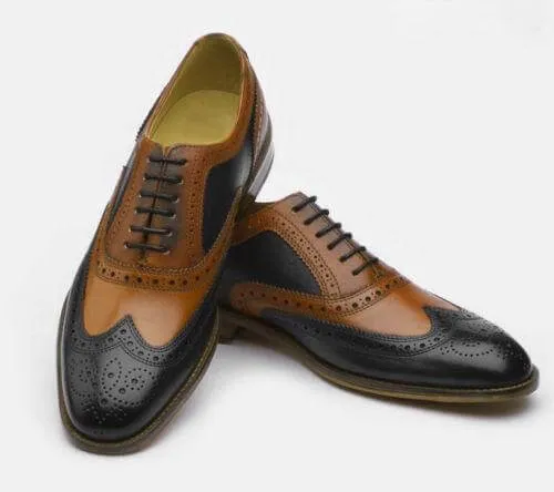 Men's Leather Wing Tip Brogue Brown Black Shoes