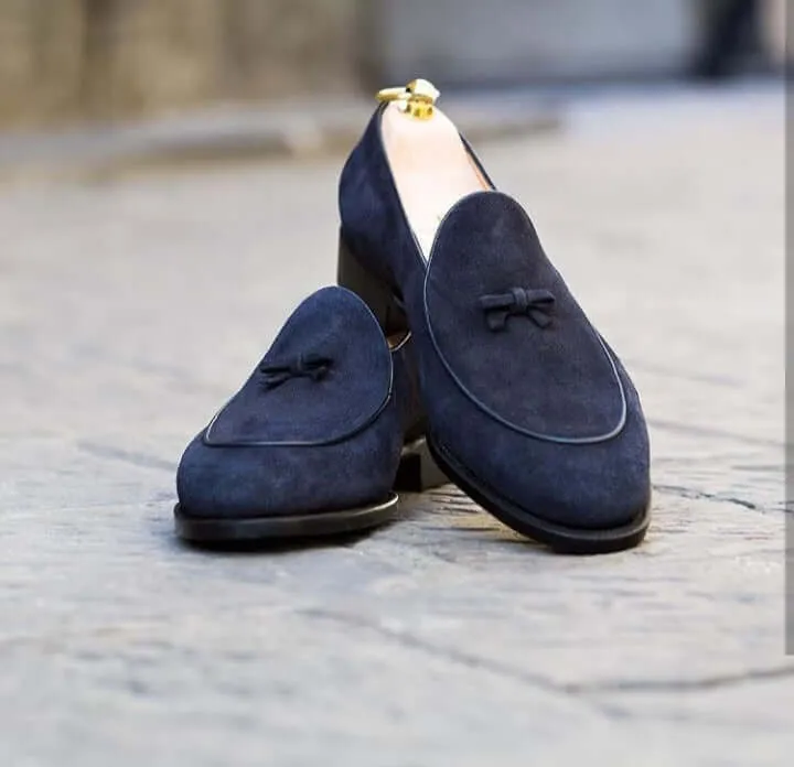 Men's Navy Blue Suede Loafer Shoes,Handmade Stylish Shoes