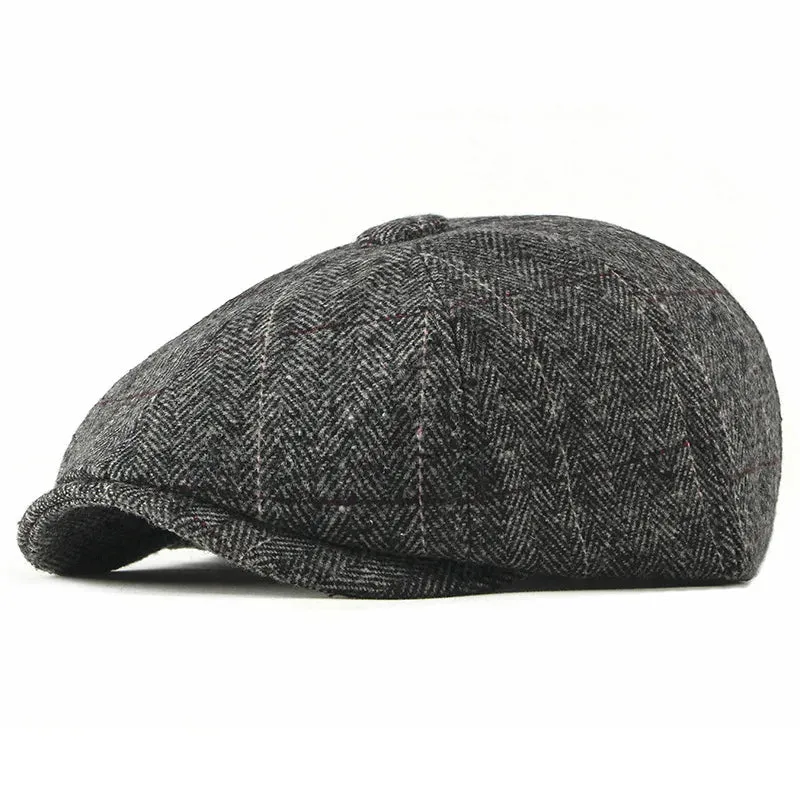 Octagonal Hats Black Autumn Winter Flat Cap