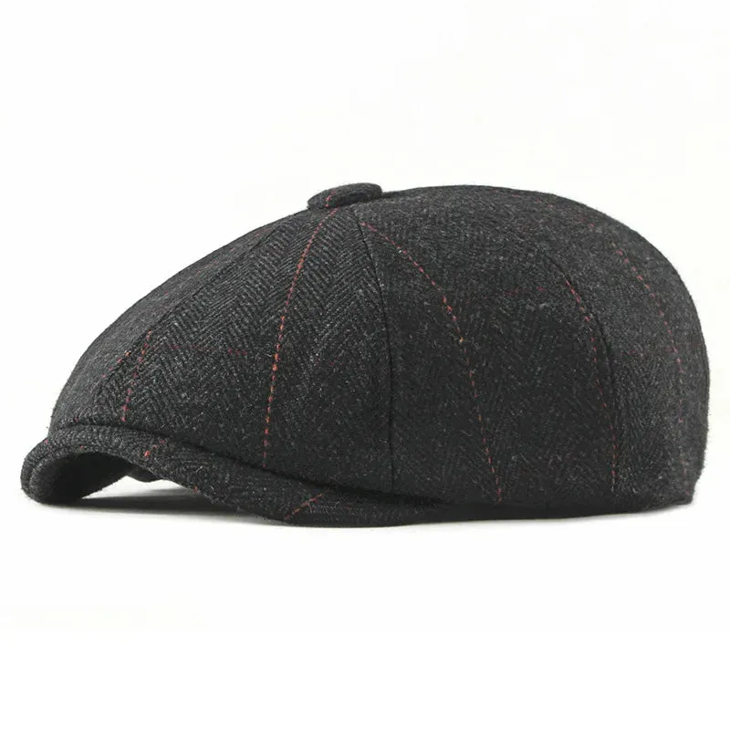 Octagonal Hats Black Autumn Winter Flat Cap