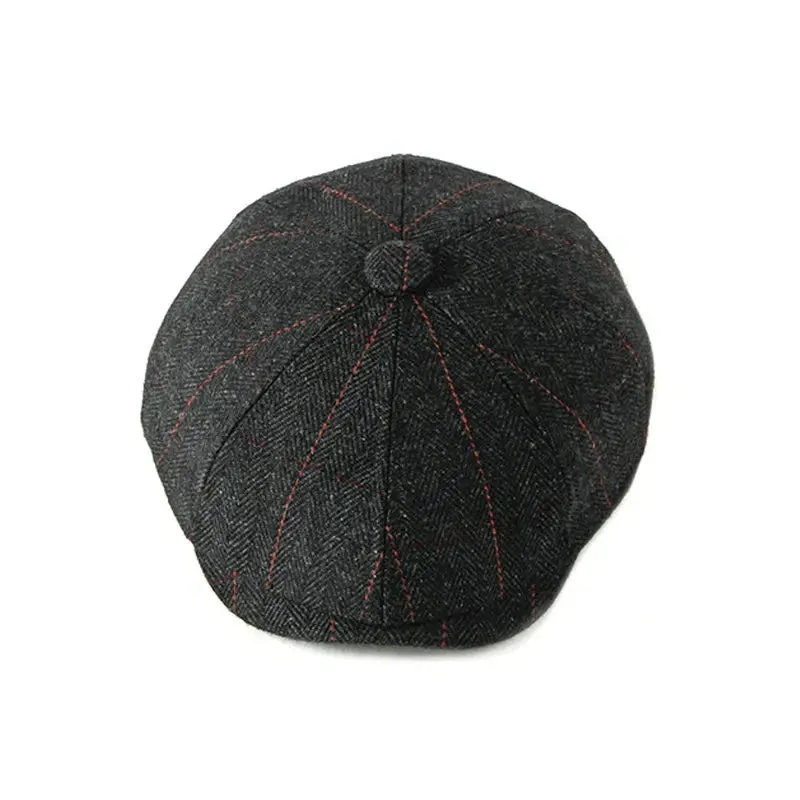 Octagonal Hats Black Autumn Winter Flat Cap