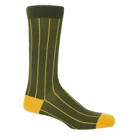 PEPER HAROW Pinstripe Men's Luxury Cotton Socks - Green and Yellow