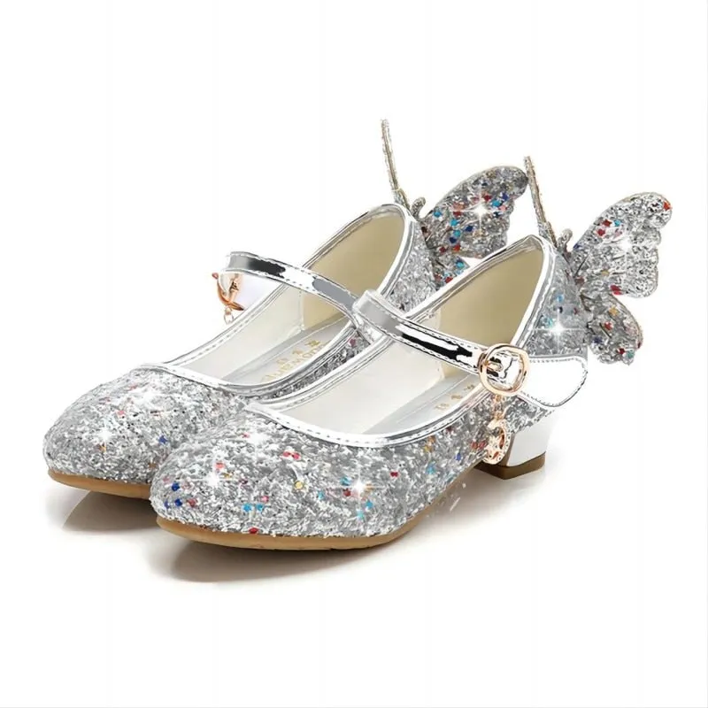 Princess Butterfly Leather Shoes Kids Diamond Bowknot High Heel Children Shoes - YGSD50509