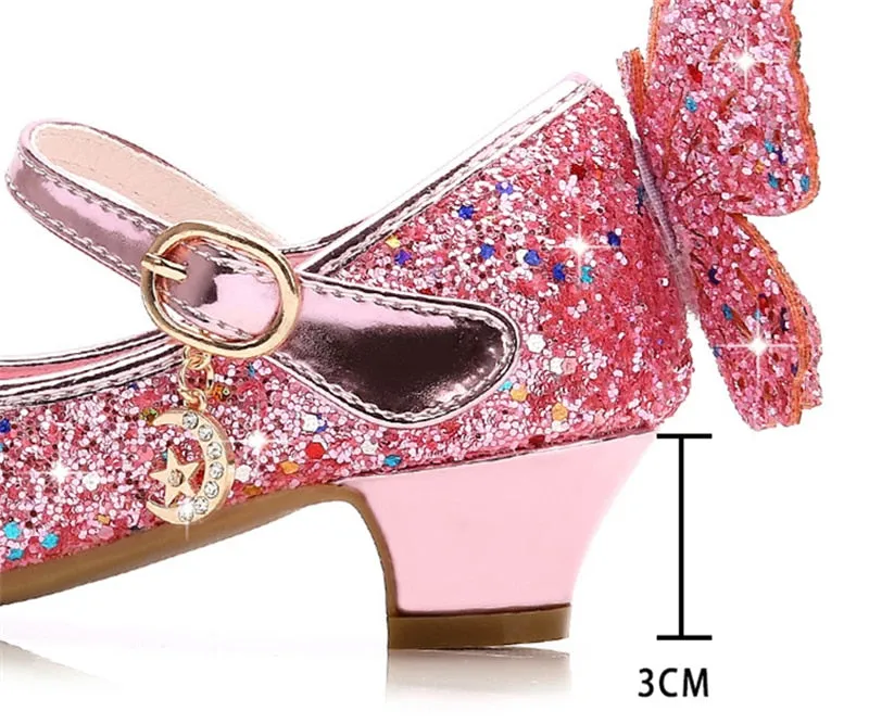 Princess Butterfly Leather Shoes Kids Diamond Bowknot High Heel Children Shoes - YGSD50509