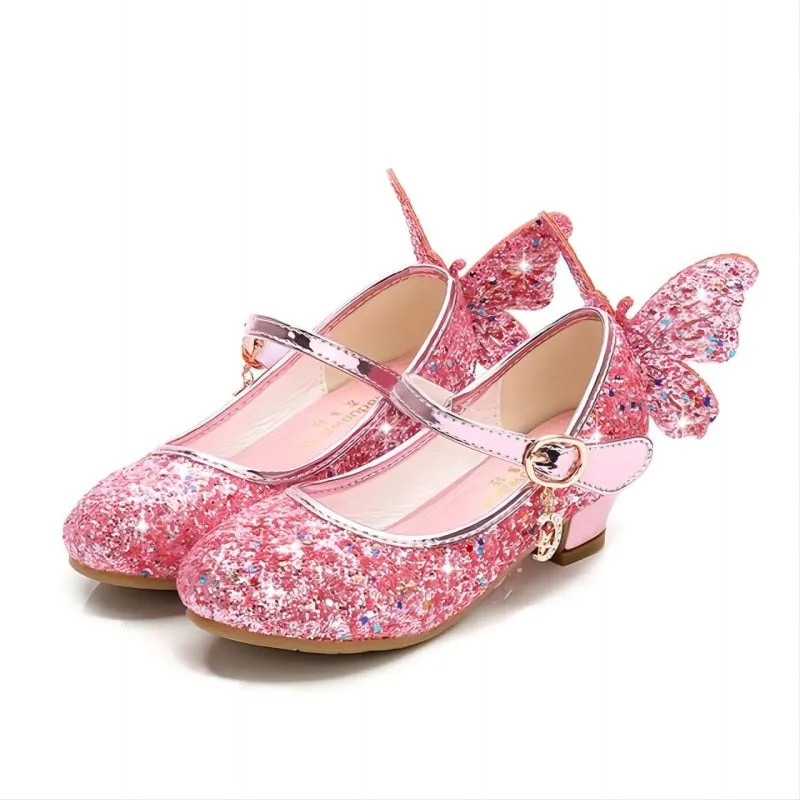 Princess Butterfly Leather Shoes Kids Diamond Bowknot High Heel Children Shoes - YGSD50509