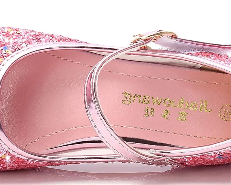 Princess Butterfly Leather Shoes Kids Diamond Bowknot High Heel Children Shoes - YGSD50509