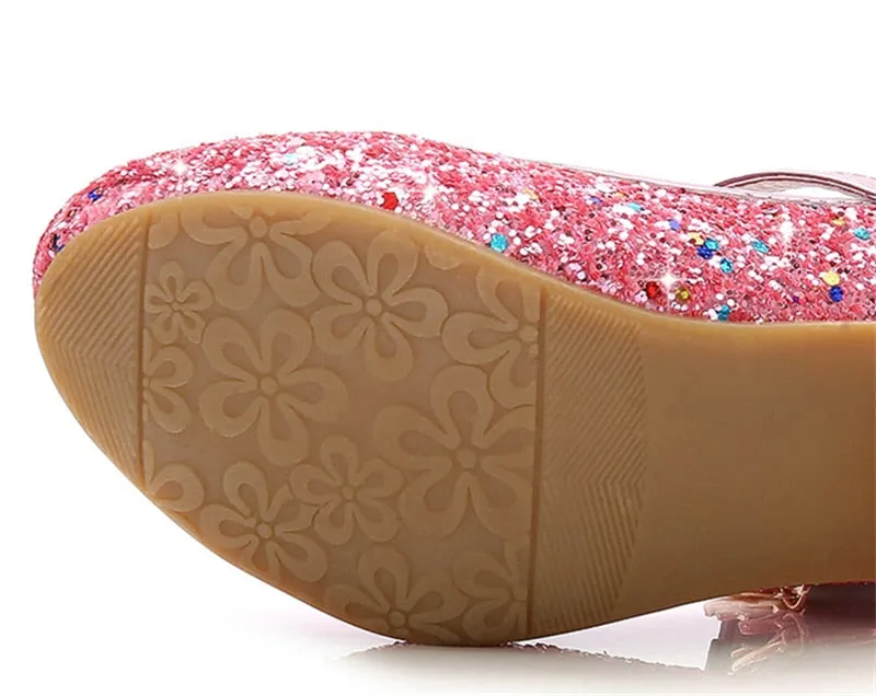 Princess Butterfly Leather Shoes Kids Diamond Bowknot High Heel Children Shoes - YGSD50509