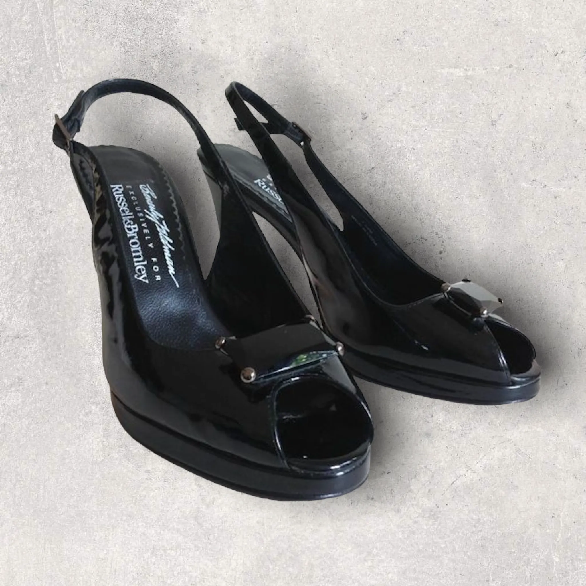 Russell & Bromley Beverly Feldman Black Swanky Patent Leather Shoes UK 7 US 9M