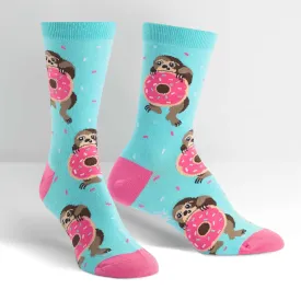 Snackin' Sloth Women's Crew Socks in Blue