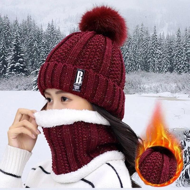 Unisex Winter Warm Fleece Balaclava Knitted Hat and Neck Warmer Sets