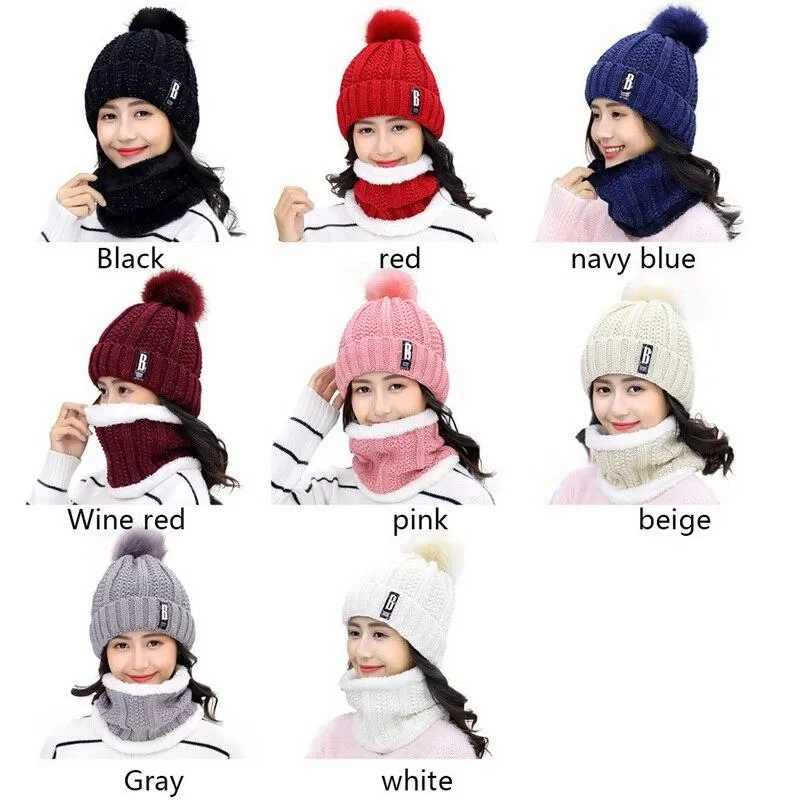 Unisex Winter Warm Fleece Balaclava Knitted Hat and Neck Warmer Sets