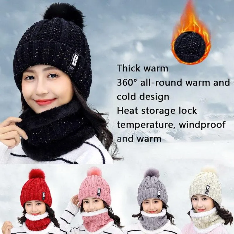 Unisex Winter Warm Fleece Balaclava Knitted Hat and Neck Warmer Sets