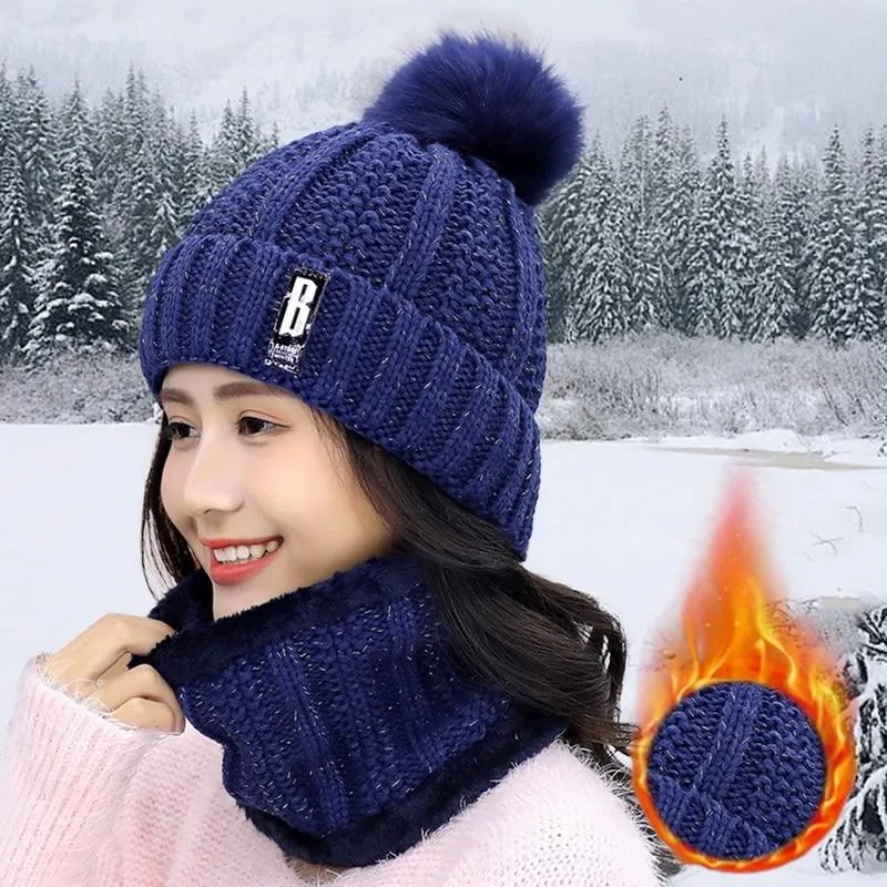 Unisex Winter Warm Fleece Balaclava Knitted Hat and Neck Warmer Sets