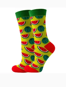 Watermelon Cartoon Socks, Fun Novelty Unisex 360 Degree Artwork Character Designed Crew Socks