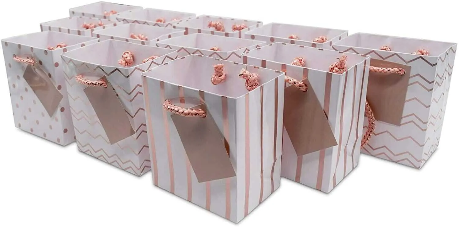 White & Rose Gold Assorted Print Gift Bags