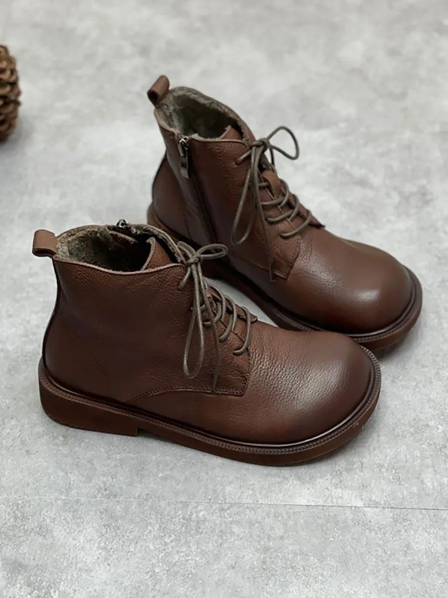 Women Autumn Solid Strap Zipper Genuine Leather Boots