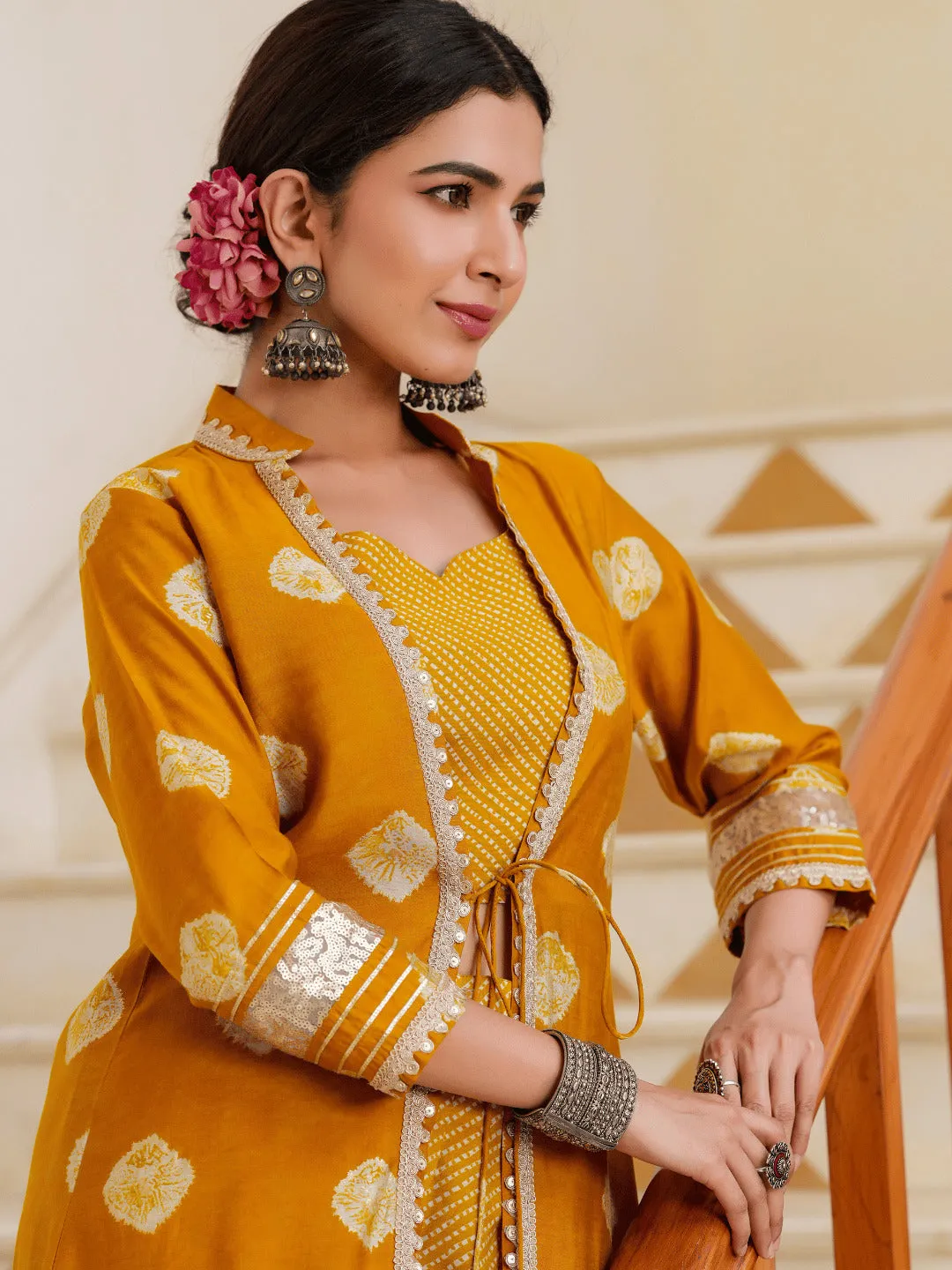 Women Mustard Silk Blend Co-Ord Set