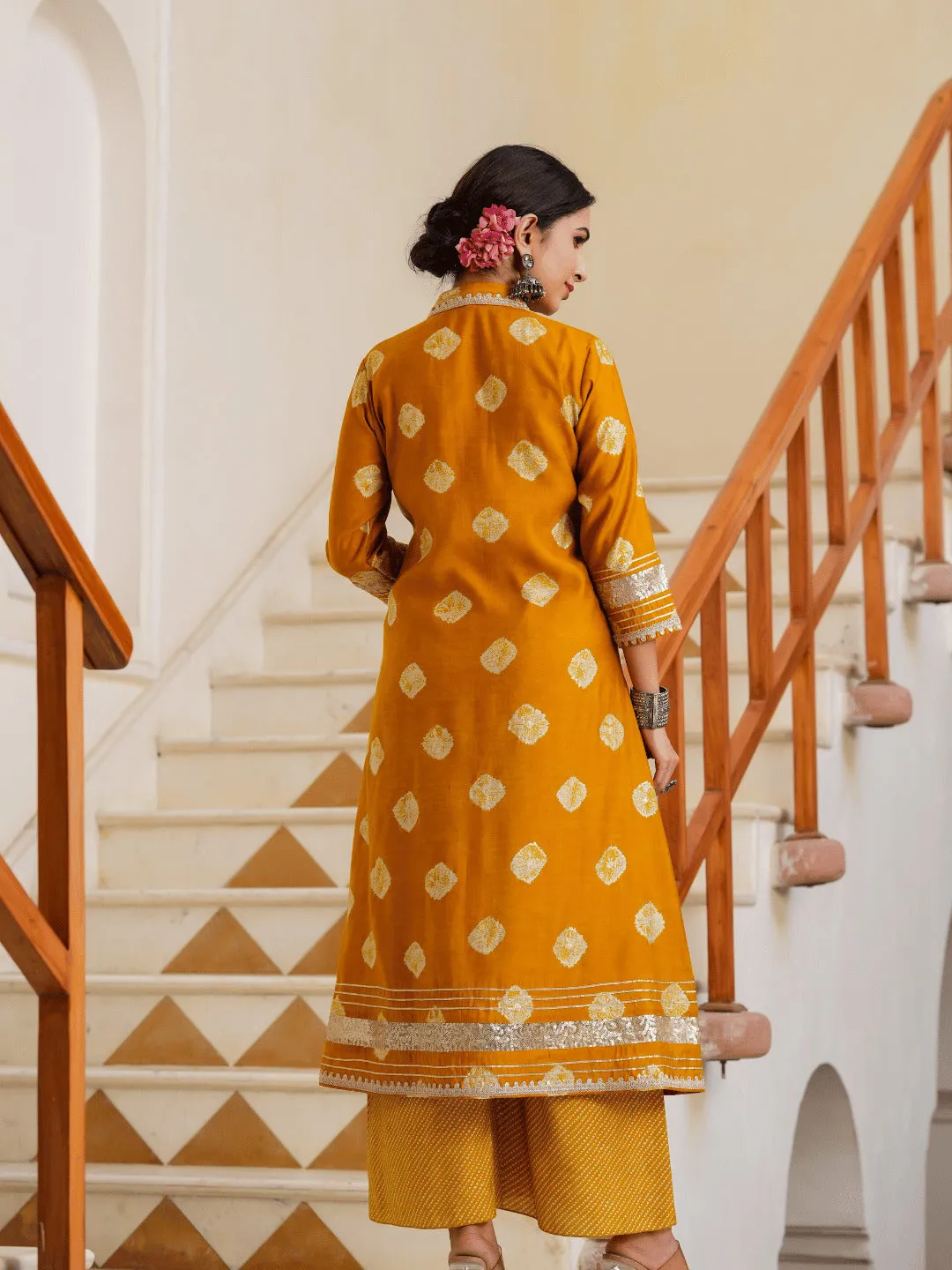 Women Mustard Silk Blend Co-Ord Set