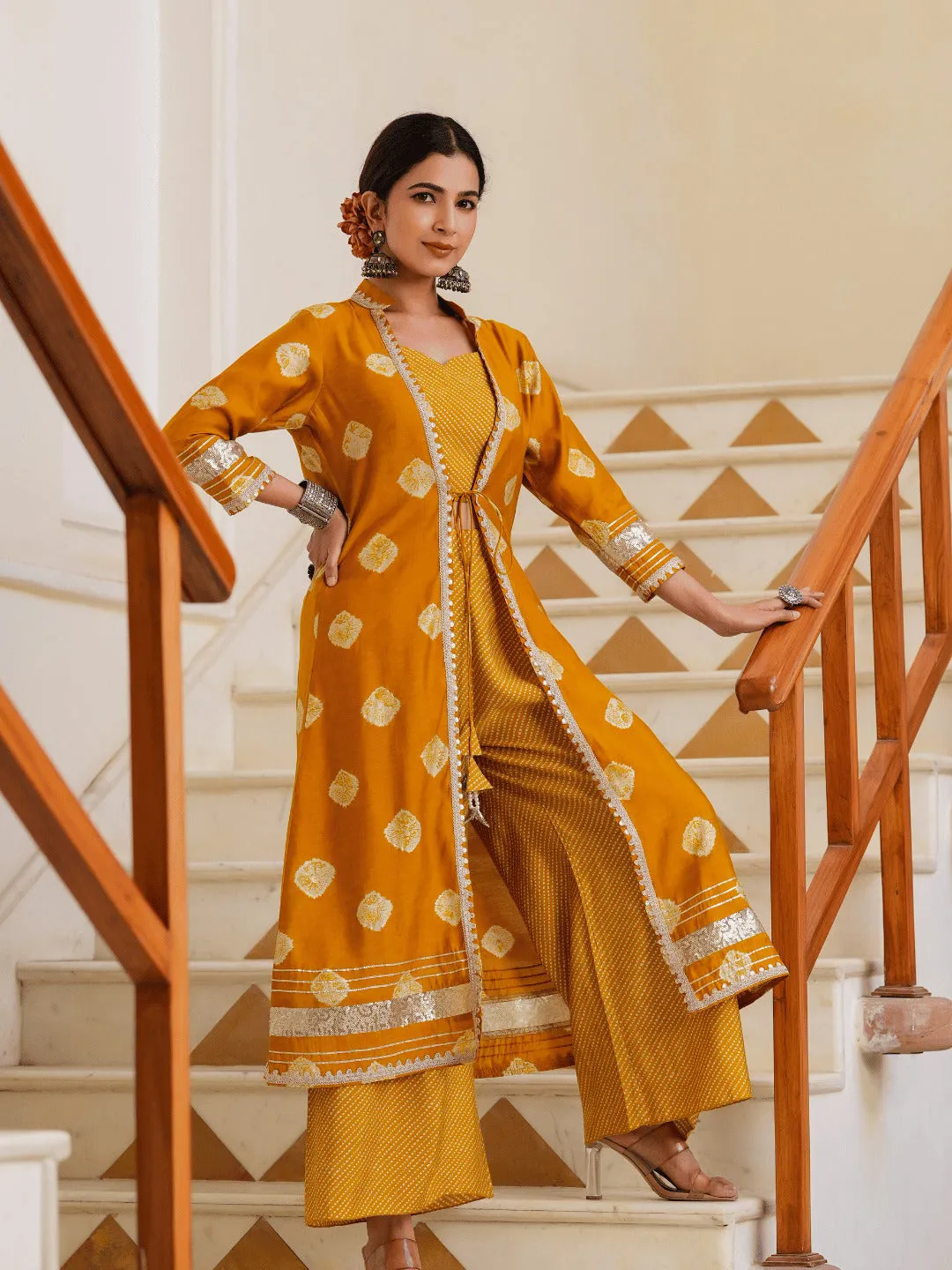 Women Mustard Silk Blend Co-Ord Set