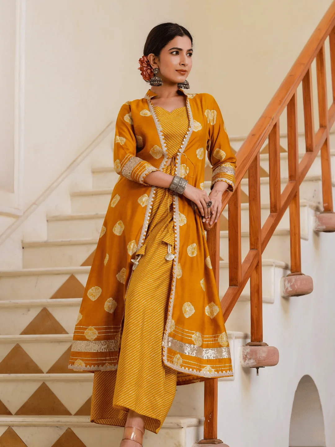 Women Mustard Silk Blend Co-Ord Set