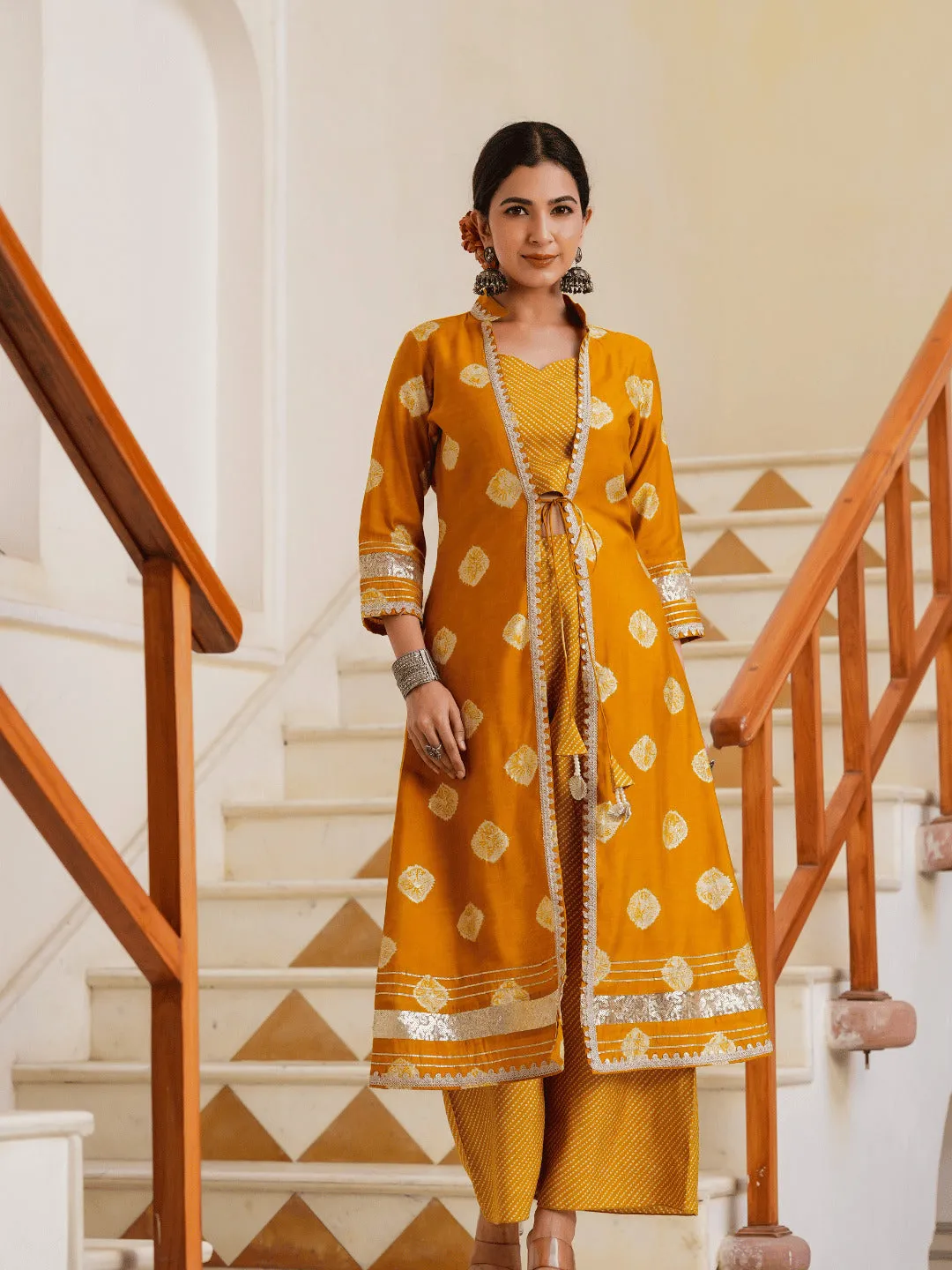 Women Mustard Silk Blend Co-Ord Set