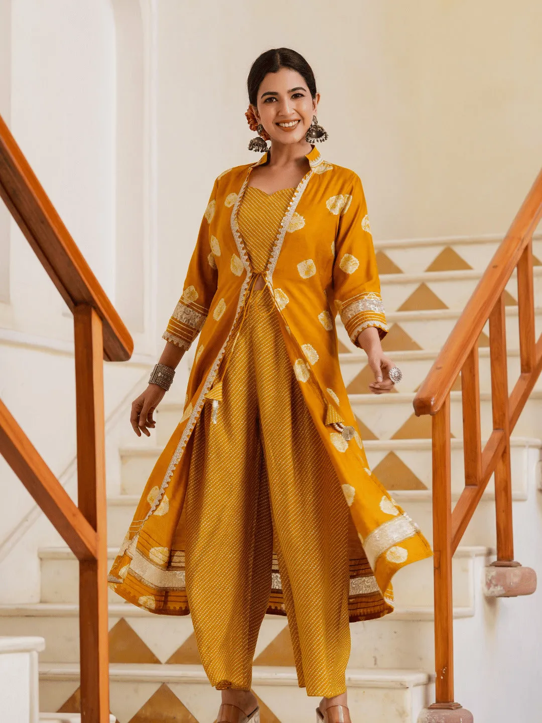 Women Mustard Silk Blend Co-Ord Set